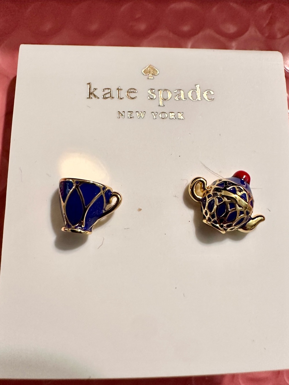 NWOT kate spade Blue Teacup & Teapot Enamel Stud Earrings